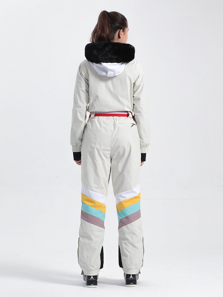 Ivory Color Blocking Snow-Resistant Ventilated One-Piece Snow Suit