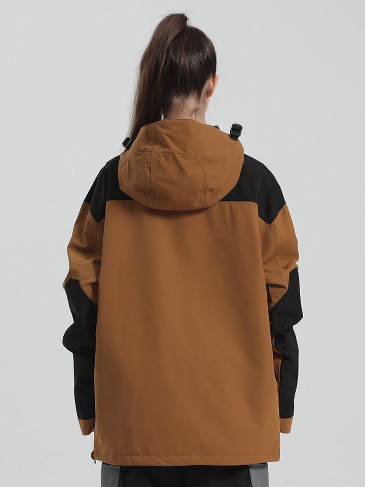 Men's Brown & Black Fleece-Lined Color-Block Snow Hoodies