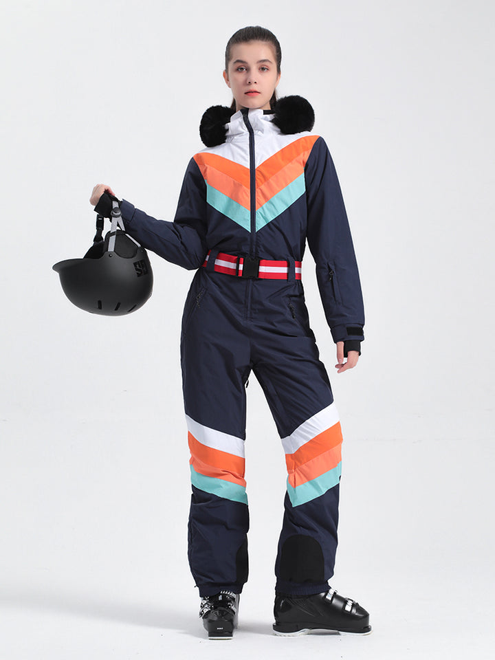 Gsou Snow Damen-Skianzug, Unisex, Farbblock, einteilig 