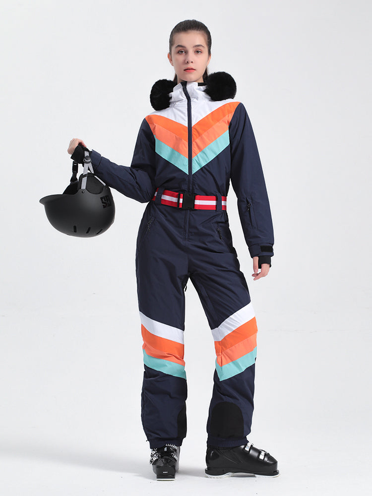 Black Snow-Resistant Ventilated One-Piece Snow Suit