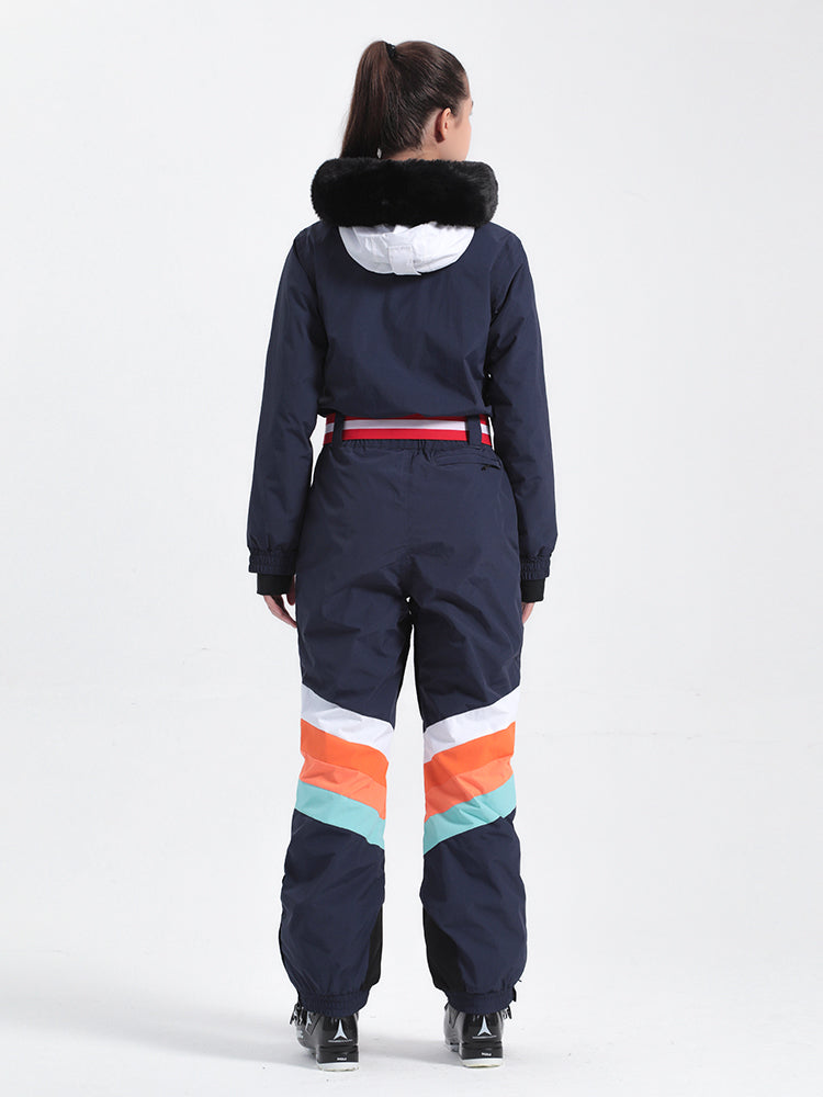 Gsou Snow Damen-Skianzug, Unisex, Farbblock, einteilig 