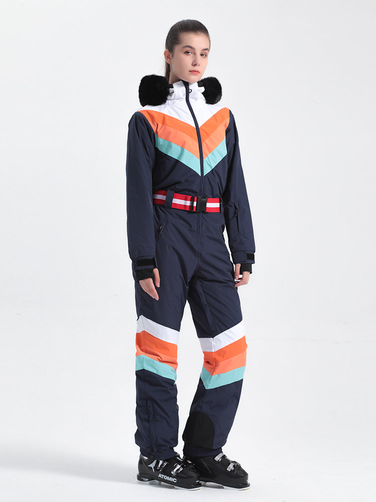 Ivory Color Blocking Snow-Resistant Ventilated One-Piece Snow Suit