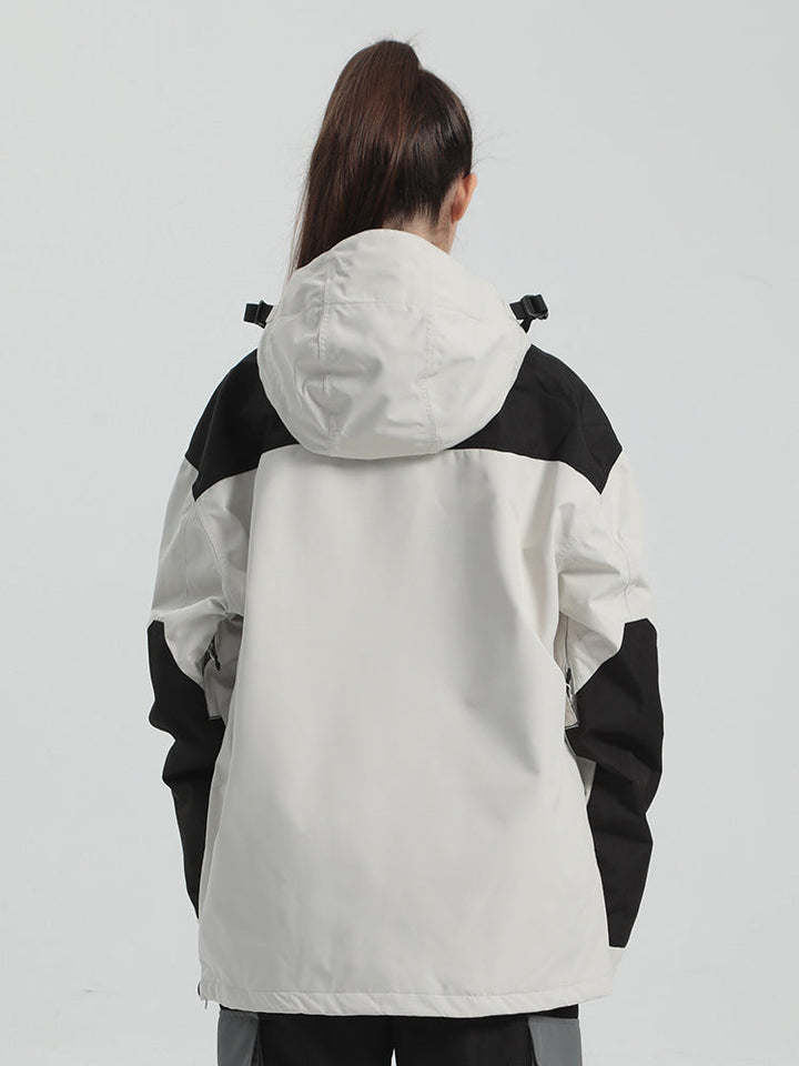 Women's Black Stripes Fleece-Lined Color-Block Snow Hoodies