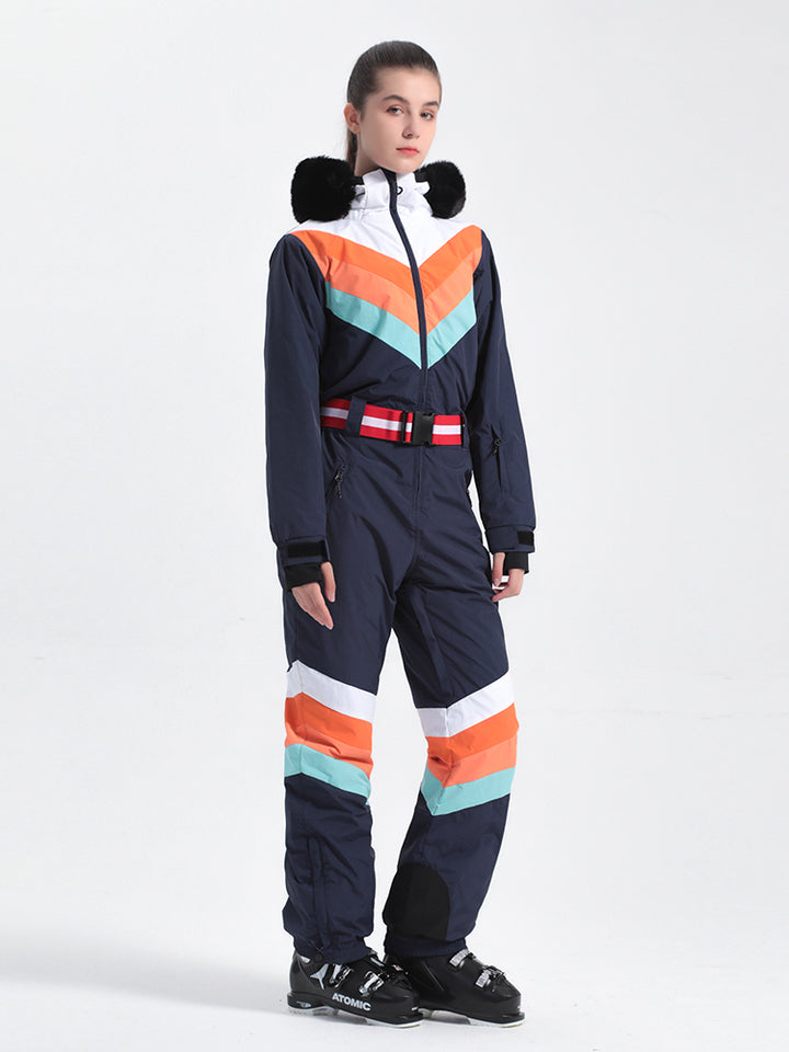 Gsou Snow Damen-Skianzug, Unisex, Farbblock, einteilig 