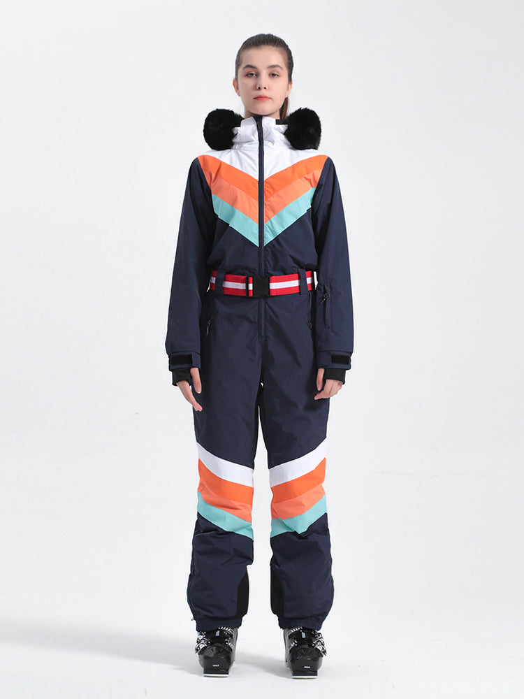 Gsou Snow Damen-Skianzug, Unisex, Farbblock, einteilig 