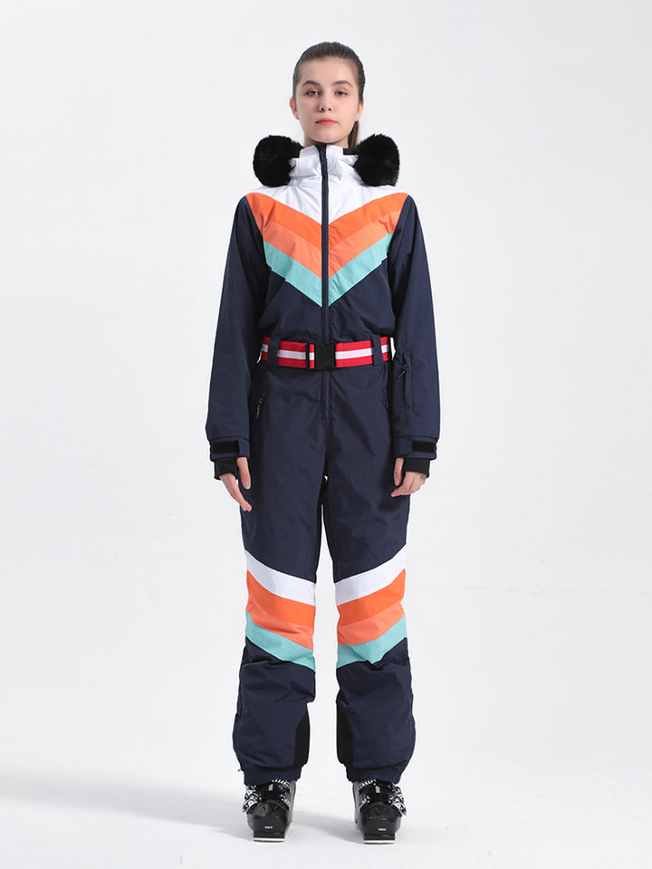 Gsou Snow Damen-Skianzug, Unisex, Farbblock, einteilig 