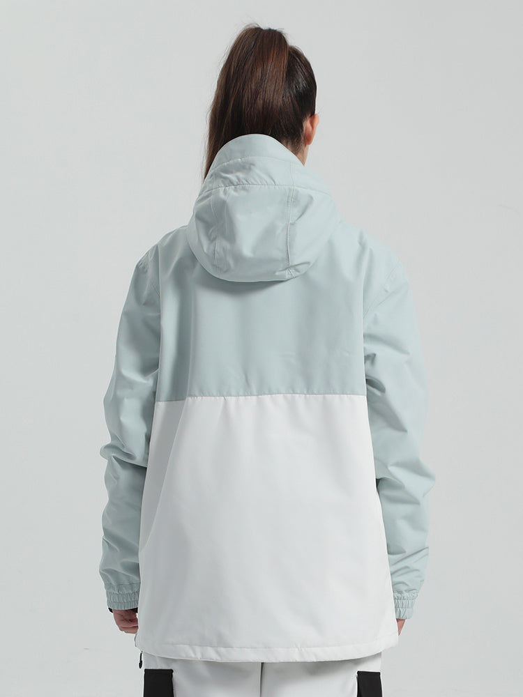 Women's Teal & White Loose-Fit Multi-Snap Closure Waterproof Snow Anorak