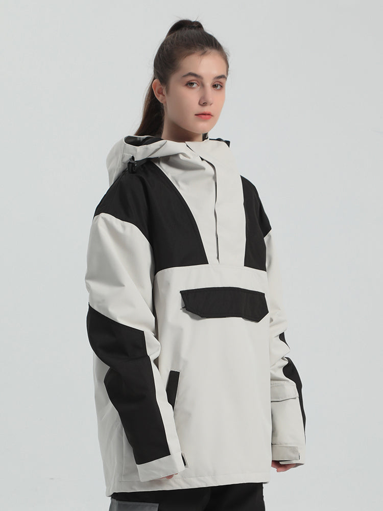 Women's Black Stripes Fleece-Lined Color-Block Snow Hoodies