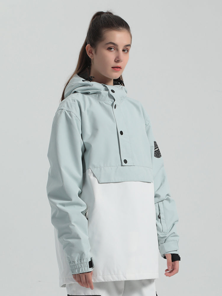 Women's Teal & White Loose-Fit Multi-Snap Closure Waterproof Snow Anorak