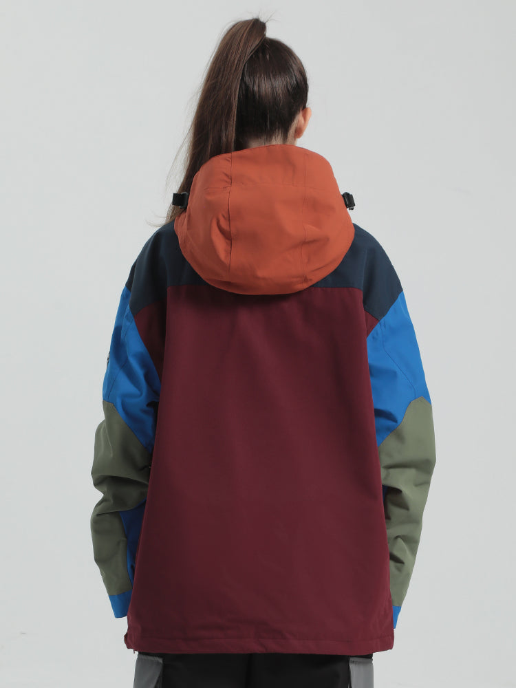 Women's Orange & Blue Fleece-Lined Color-Block Snow Hoodies