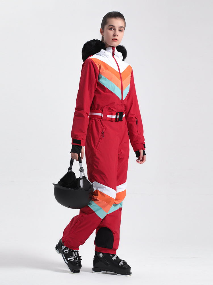 Red Snow-Resistant Ventilated One-Piece Snow Suit