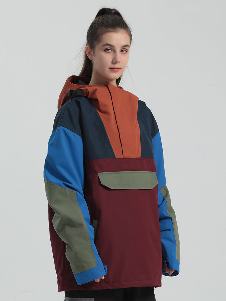 Women's Orange & Blue Fleece-Lined Color-Block Snow Hoodies