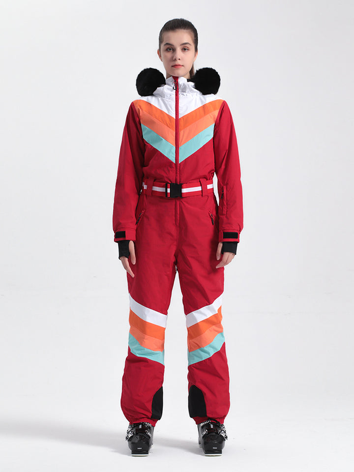 Red Snow-Resistant Ventilated One-Piece Snow Suit