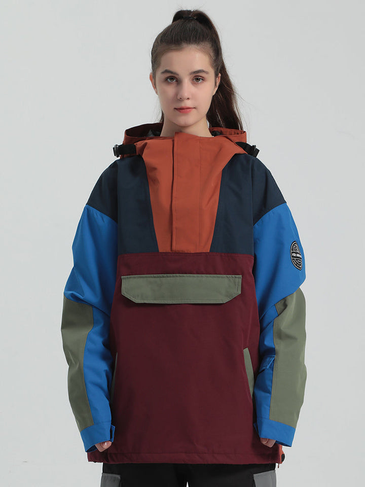 Women's Orange & Blue Fleece-Lined Color-Block Snow Hoodies