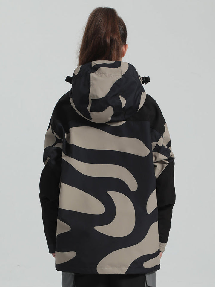 Women's Black Stripes Fleece-Lined Color-Block Snow Hoodies