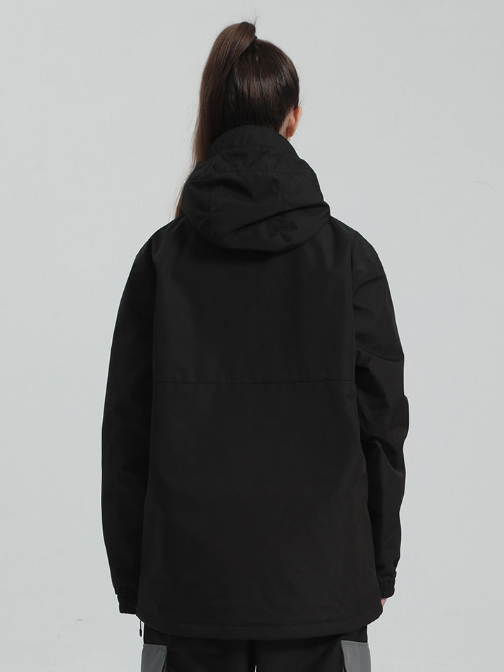 Unisex Black Loose-Fit Multi-Snap Closure Waterproof Snow Anorak