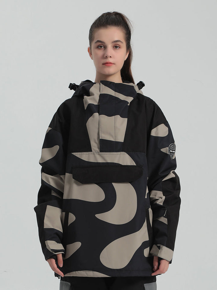 Women's Black Stripes Fleece-Lined Color-Block Snow Hoodies