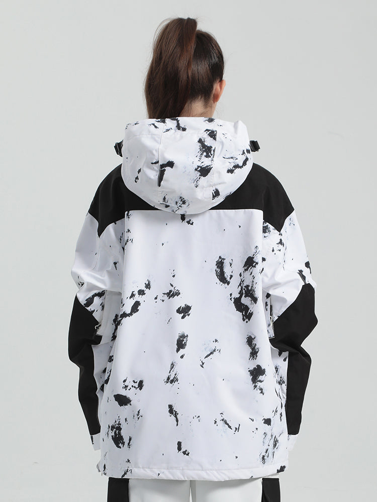 Women's Ink Dot Fleece-Lined Color-Block Snow Hoodies