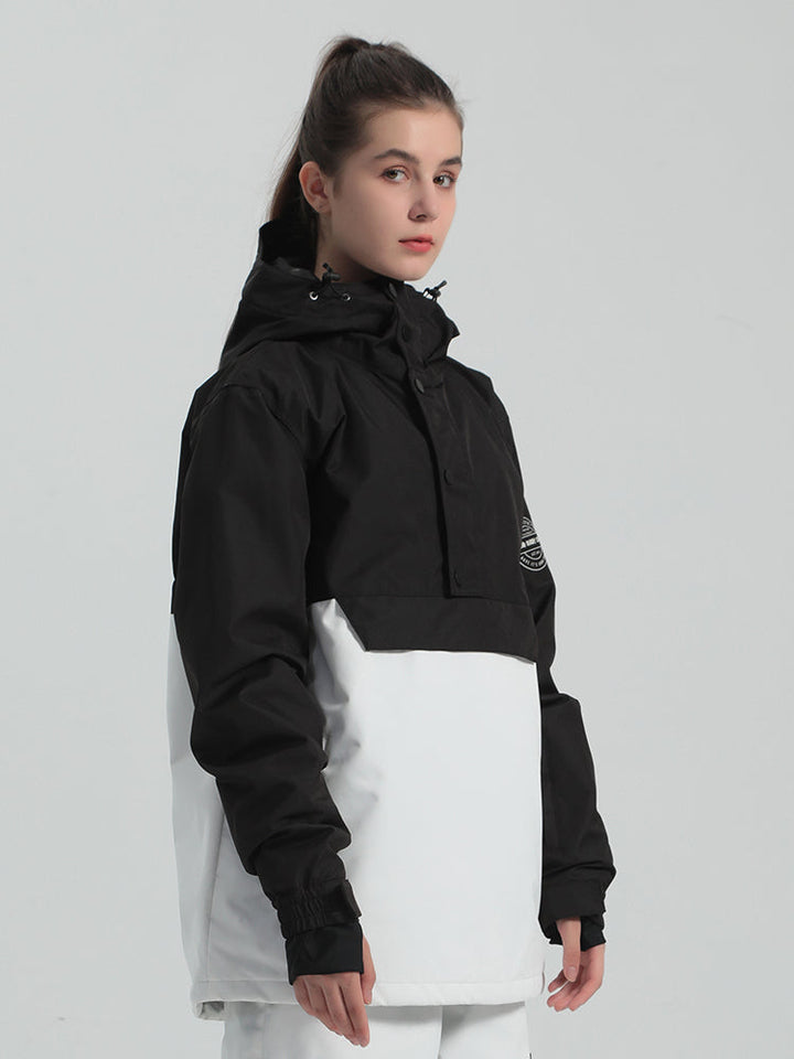 Unisex Black & White Loose-Fit Multi-Snap Closure Waterproof Snow Anorak