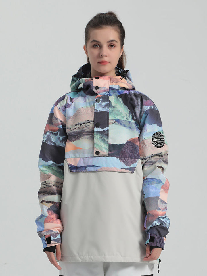 Women's Teal & White Loose-Fit Multi-Snap Closure Waterproof Snow Anorak