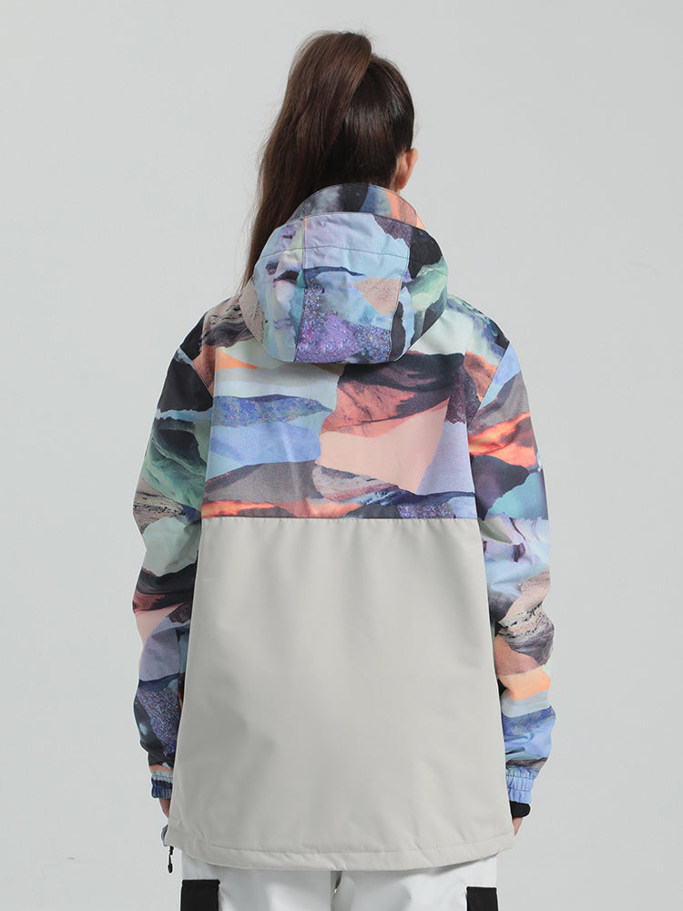 Unisex Tie-Dye Loose-Fit Multi-Snap Closure Waterproof Snow Anorak