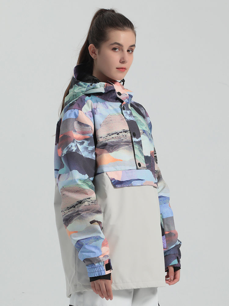 Unisex Tie-Dye Loose-Fit Multi-Snap Closure Waterproof Snow Anorak