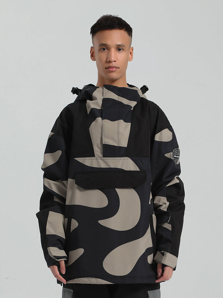 Men's Black Stripes Fleece-Lined Color-Block Snow Hoodies