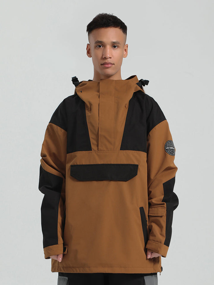 Men's Brown & Black Fleece-Lined Color-Block Snow Hoodies