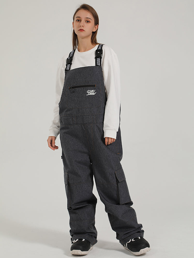 Gsou Snow Damen-Skihose im Paar-Stil, Colorblock Tooling, Schnee-Trägerhose, winddicht, wasserdicht, verschleißfest 