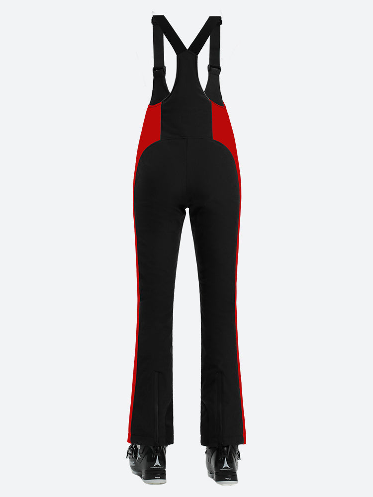 Women's Black & Red Slim-Fit Articulated Knees Snow Bibs