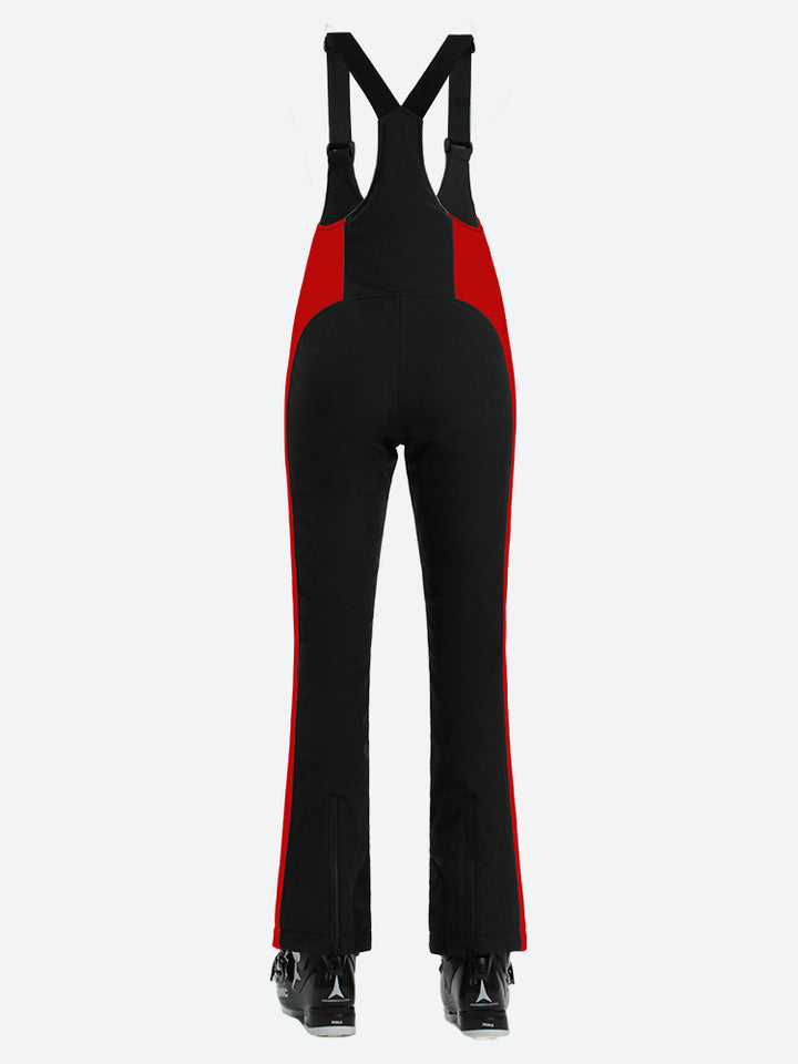 Women's Black & Red Slim-Fit Articulated Knees Snow Bibs