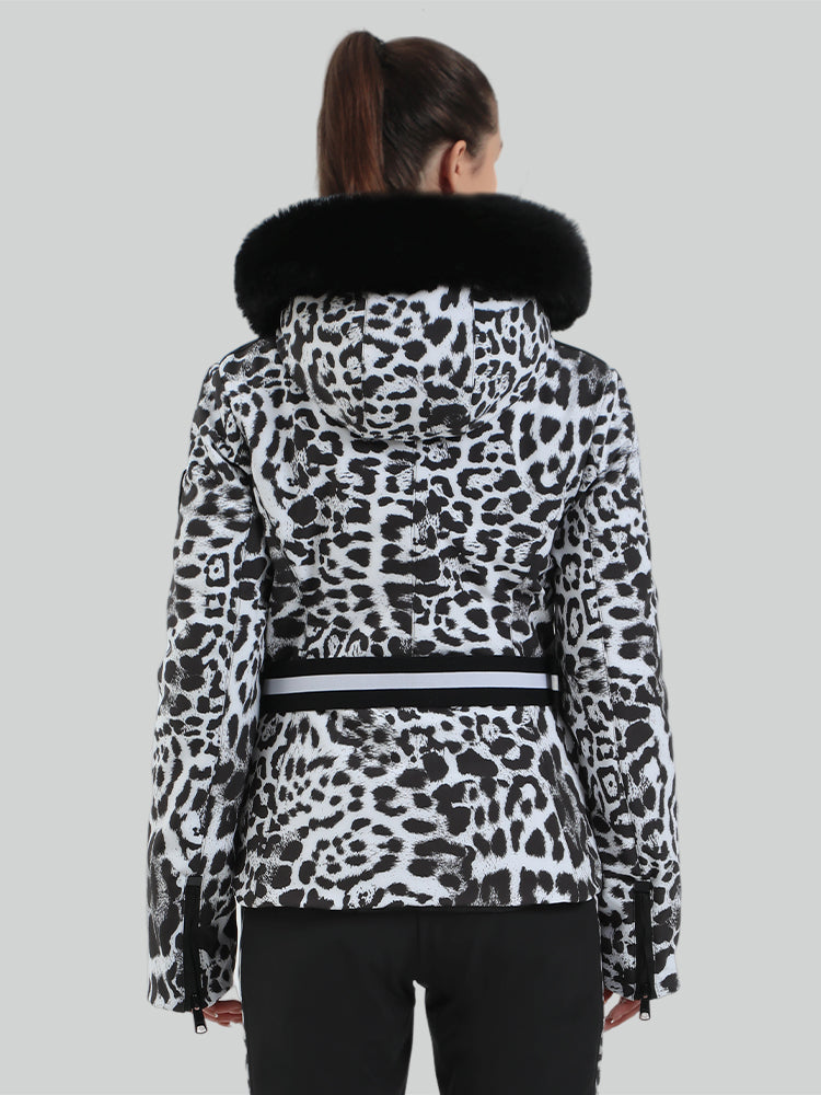 Women's Leopard Slim Fit Belted Down Ski Jacket