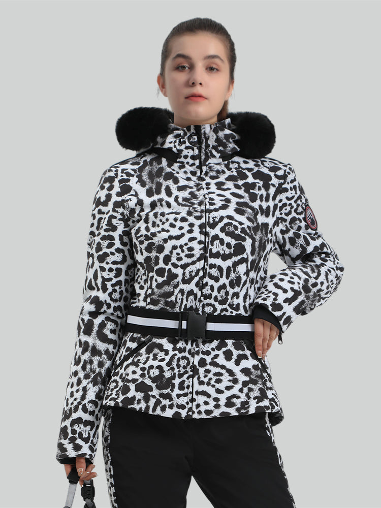 Women's Ivory Slim Fit Belted Down Ski Jacket