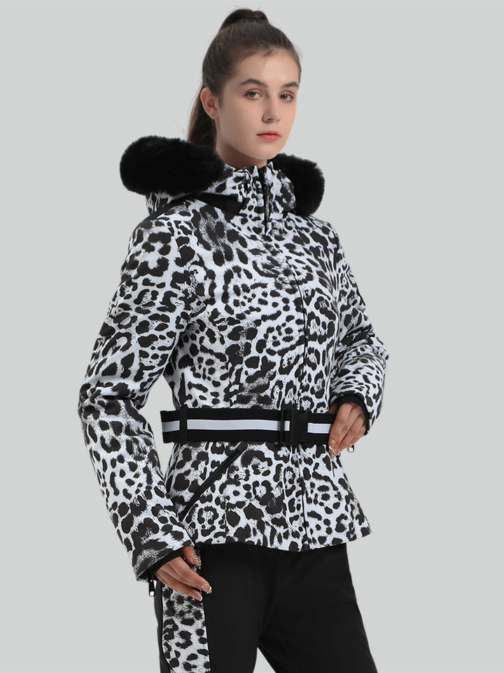 Women's Leopard Slim Fit Belted Down Ski Jacket