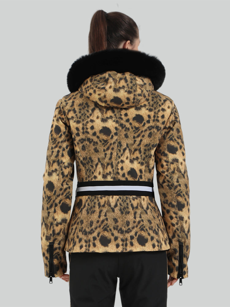 Women's Leopard Slim Fit Belted Down Ski Jacket