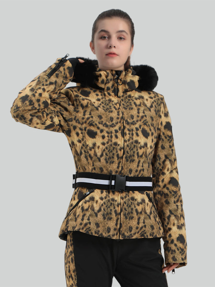 Women's Snow Leopard Slim Fit Belted Down Ski Jacket