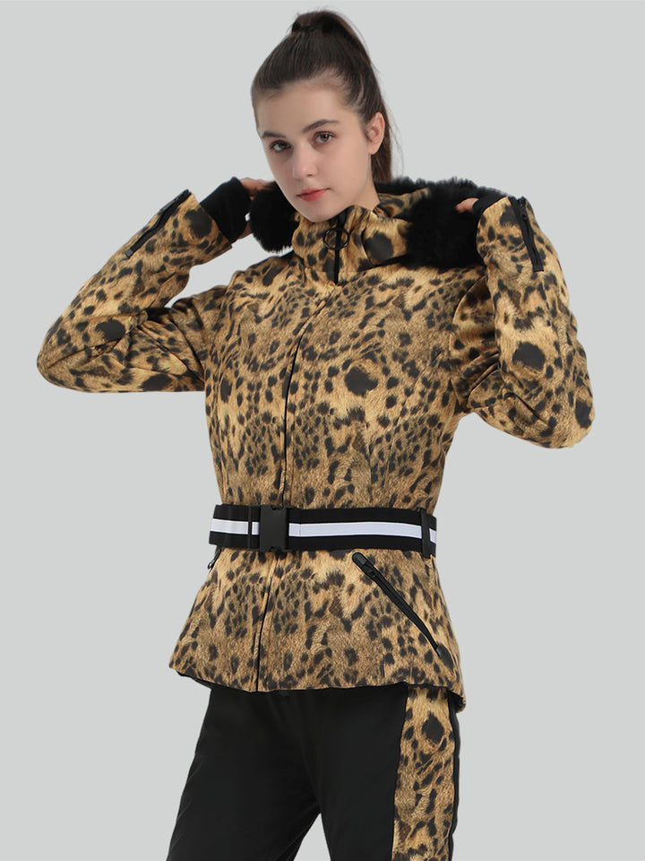 Women's Snow Leopard Slim Fit Belted Down Ski Jacket