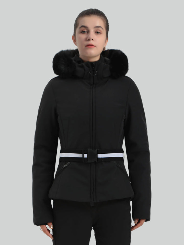 Women's Ivory Slim Fit Belted Down Ski Jacket