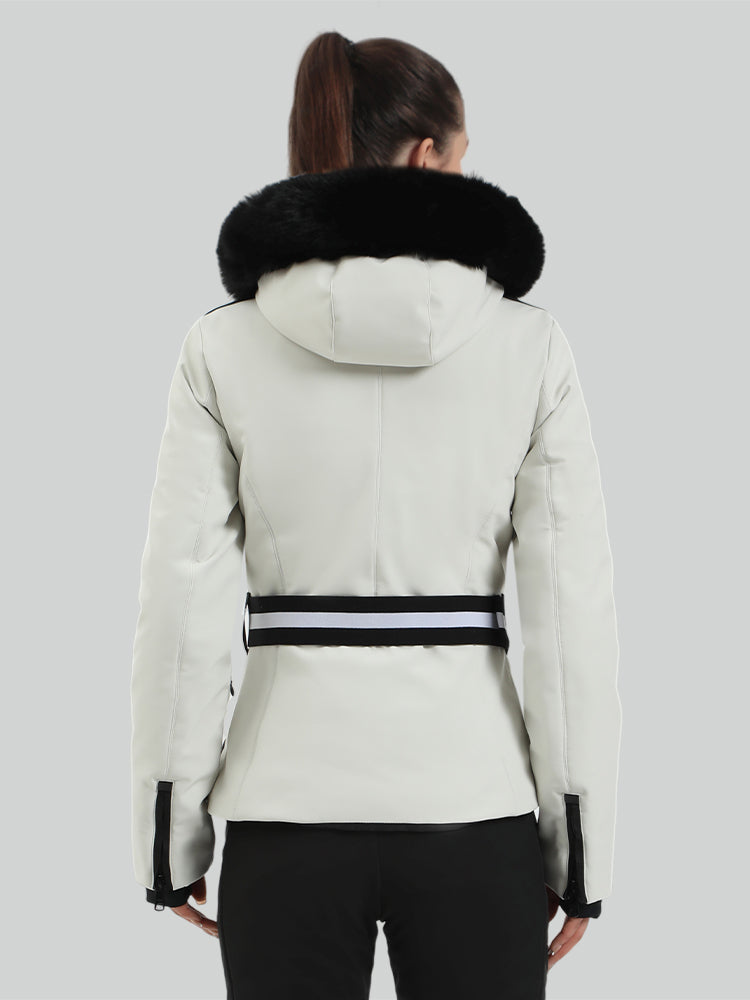 Women's Black Slim Fit Belted Down Ski Jacket