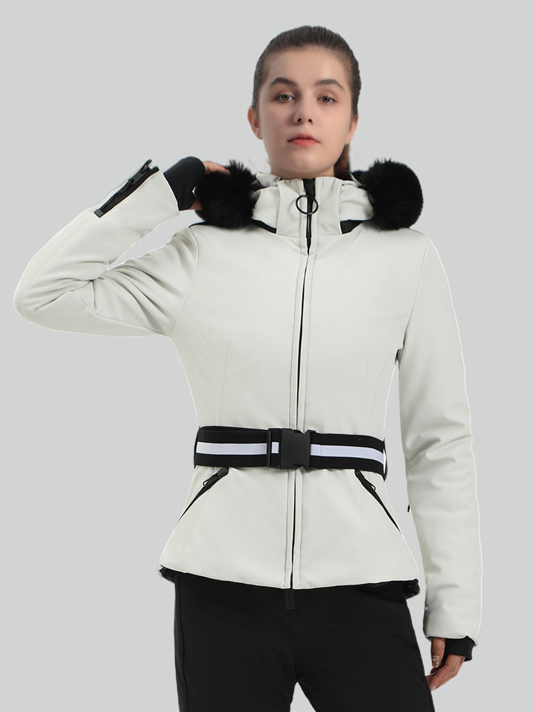 Women's Red Slim Fit Belted Down Ski Jacket