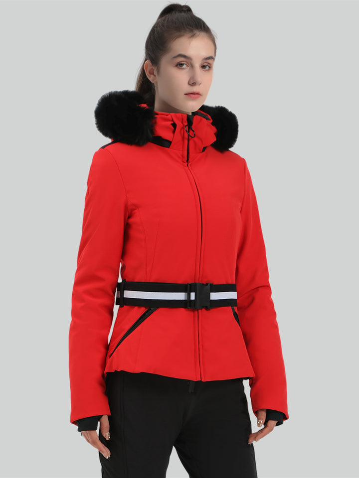 Women's Ivory Slim Fit Belted Down Ski Jacket