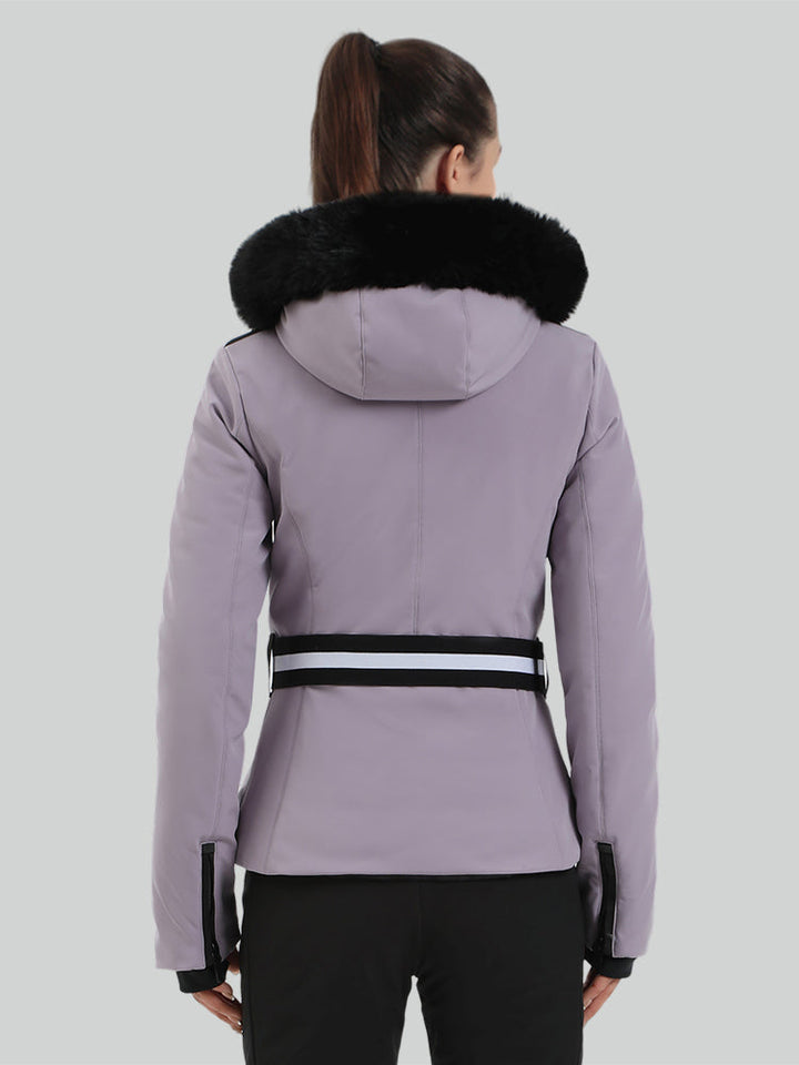 Women's Black Slim Fit Belted Down Ski Jacket