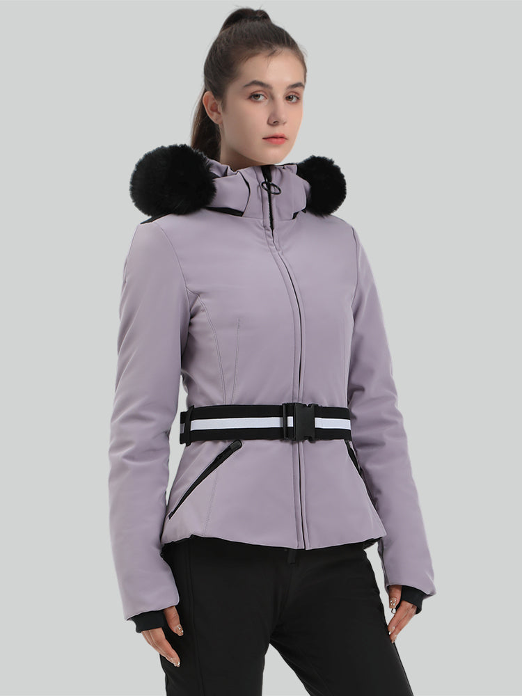 Women's Lavender Slim Fit Belted Down Ski Jacket