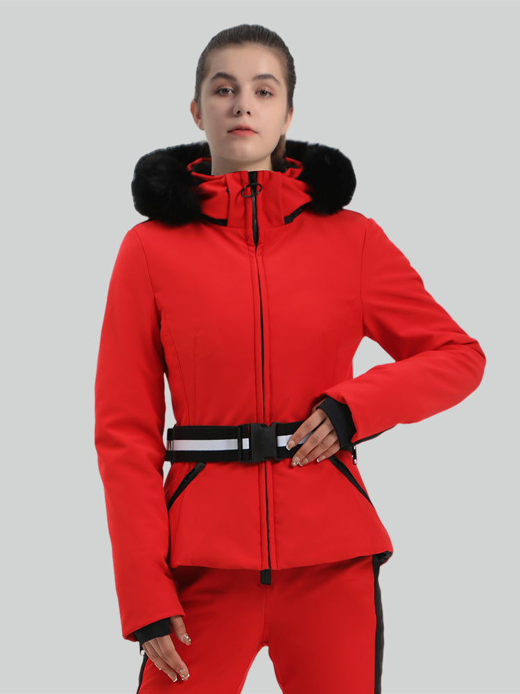 Women's Ivory Slim Fit Belted Down Ski Jacket