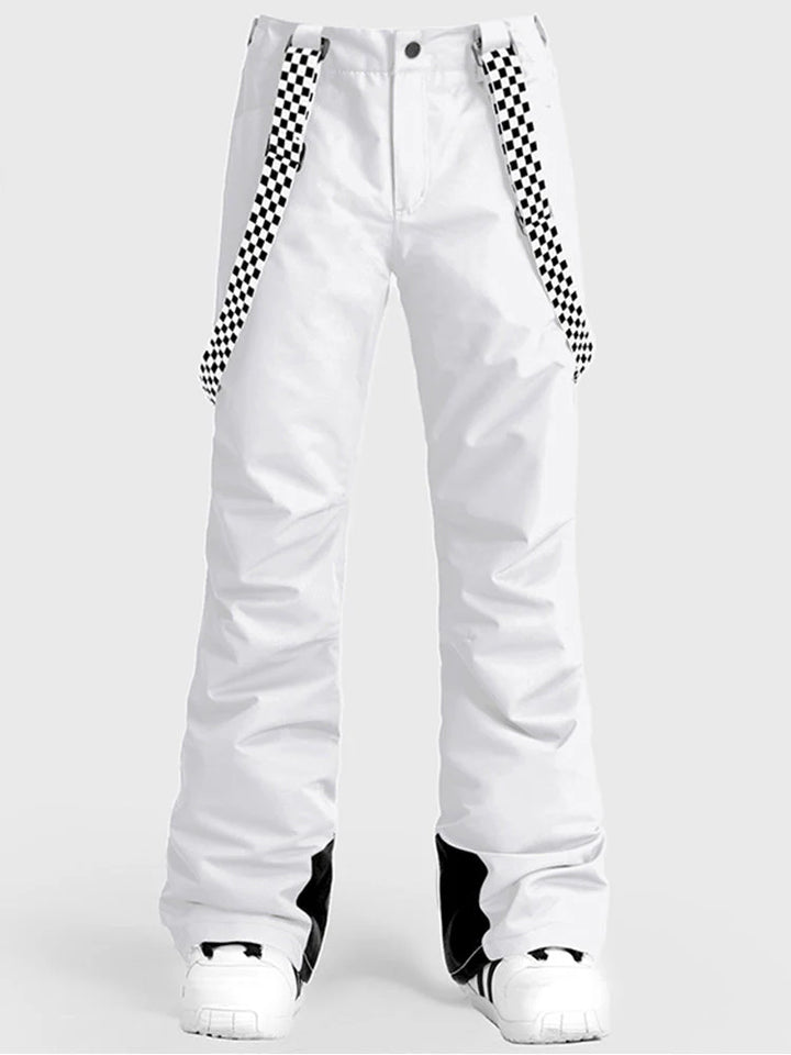 Women's Black Flare Snow Pants with Checkered Suspenders