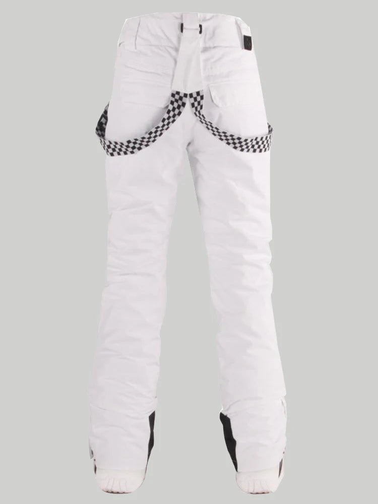 Women's Black Flare Snow Pants with Checkered Suspenders