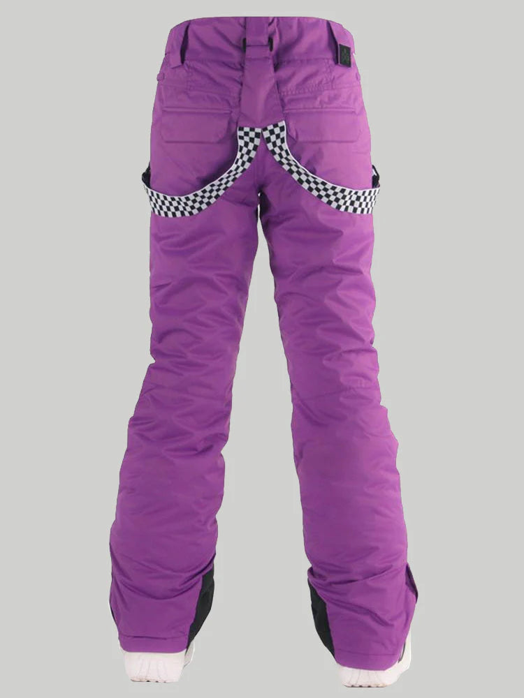 Women's Black Flare Snow Pants with Checkered Suspenders