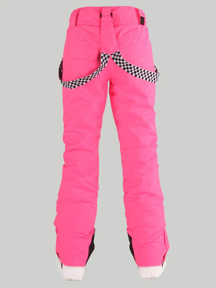 Women's Black Flare Snow Pants with Checkered Suspenders