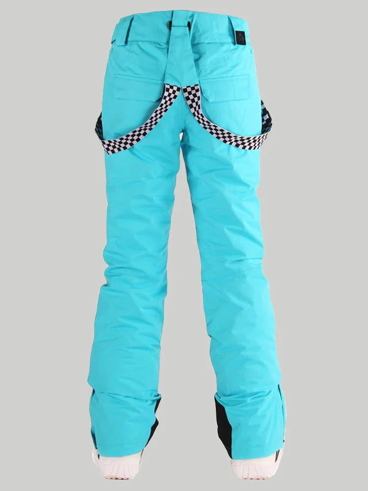 Women's Black Flare Snow Pants with Checkered Suspenders