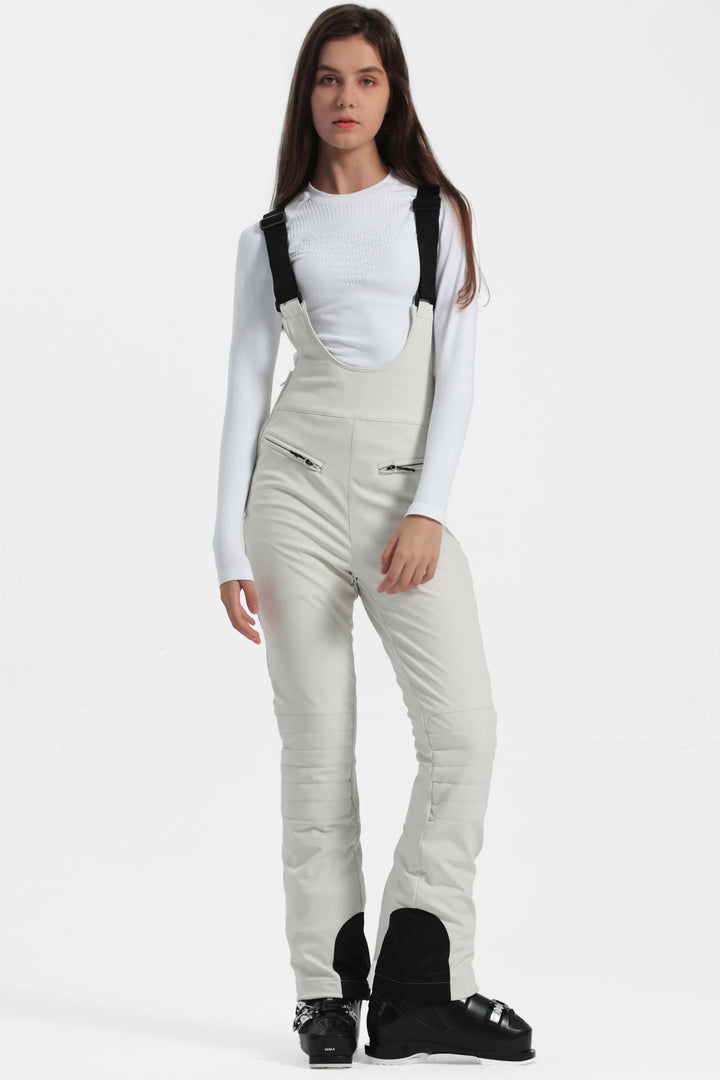 Women's Off White Slim-Fit Stretch Fleece-Lined Ski Bibs